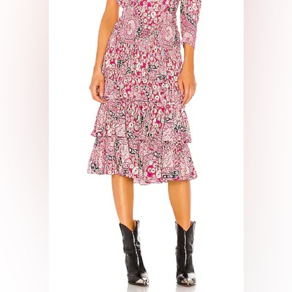 Isabel Marant Etoile / Cencia tiered printed fuschia Midi Skirt 34 XS - Picture 3 of 9
